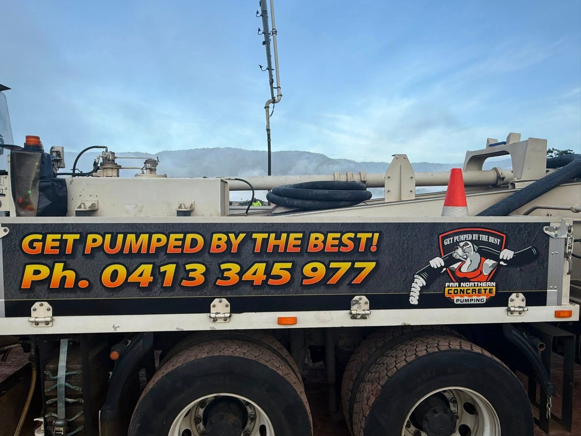 Concrete pump truck on a residential site